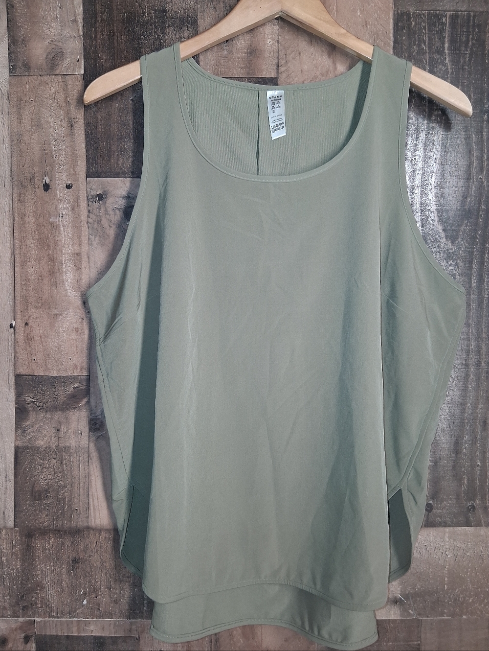 SPANX Casual Friday Curved Hem tank top in olive Size XL